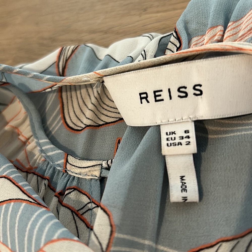 Reiss Blue and Cream Leaf Print Dress Worn Once – Excellent Condition - Picture 12 of 13